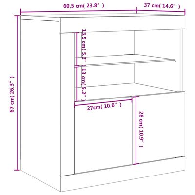 vidaXL puhvetkapp LED-tuledega, valge, 60,5 x 37 x 67 cm