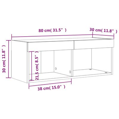 vidaXL LED-tuledega telerikapp, hall Sonoma tamm, 80 x 30 x 30 cm