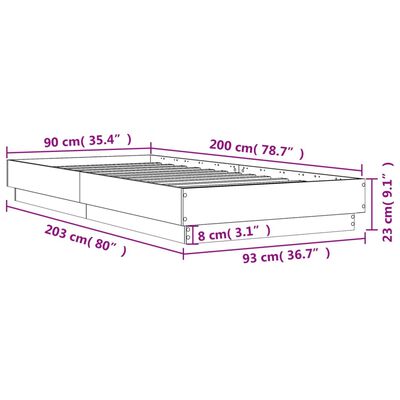 vidaXL voodiraam LED-tuledega, pruun tamm, 90 x 200 cm