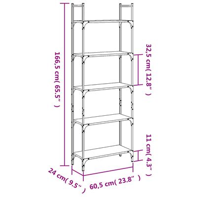 vidaXL raamaturiiul 5-korruseline, Sonoma tamm, 60,5 x 24 x 166,5 cm