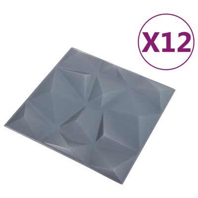 vidaXL 3D seinapaneelid, 12 tk, 50x50 cm, teemanthall, 3 m²