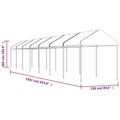 vidaXL katusega varjualune, valge, 15,61 x 2,28 x 2,69 m, polüetüleen