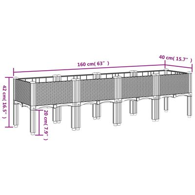 vidaXL jalgadega taimekast, helehall, 160 x 40 x 42 cm, PP