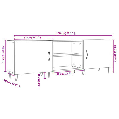 vidaXL telerikapp, must, 150 x 30 x 50 cm, tehispuit