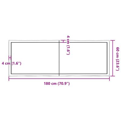 vidaXL lauaplaat, helepruun, 180 x 60 x (2-6) cm, töödeldud täispuit