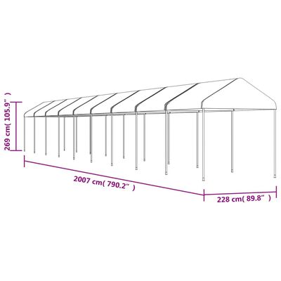 vidaXL katusega varjualune, valge, 20,07 x 2,28 x 2,69 m, polüetüleen