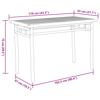 vidaXL aia söögilaud, 110 x 55 x 75 cm, bambus