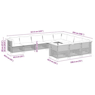 vidaXL 10-osaline aiadiivani komplekt patjadega, must, polürotang