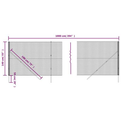 vidaXL traataed, antratsiithall, 1,4x10 m, tsingitud teras