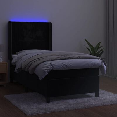 vidaXL kontinentaalvoodi madrats ja LED, must, 90x200 cm, samet