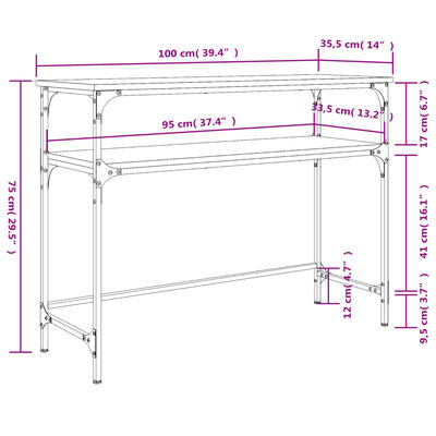 vidaXL konsoollaud, Sonoma tamm, 100x35,5x75 cm, tehispuit