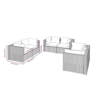 vidaXL 6-osaline aiamööblikomplekt patjadega, polürotang, pruun