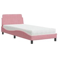 vidaXL voodi madratsiga, roosa, 80x200 cm, samet