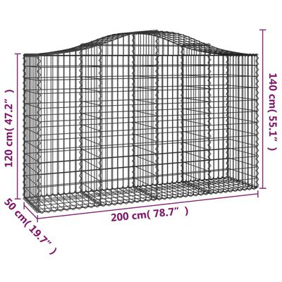 vidaXL kaarekujulised gabioonkorvid 15 tk, 200x50x120/140 cm, raud