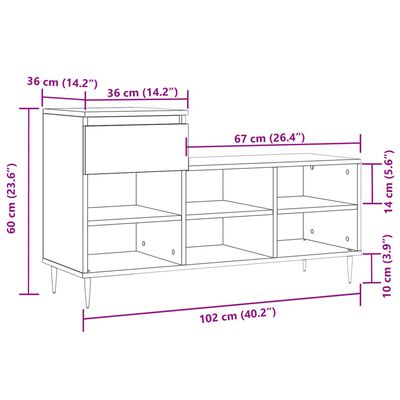 vidaXL jalatsikapp, valge, 102 x 36 x 60 cm, tehispuit