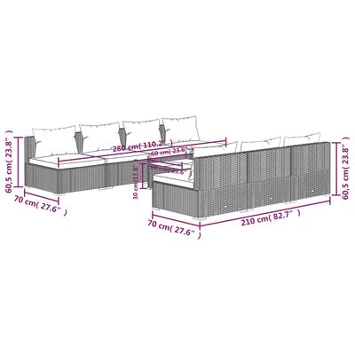 vidaXL 8-osaline aiamööbli komplekt patjadega, polürotang, pruun