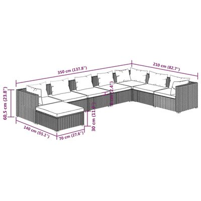 vidaXL 8-osaline aiamööbli komplekt patjadega, polürotang, hall