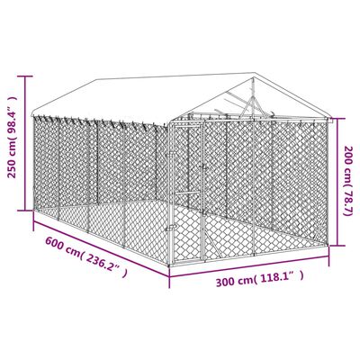 vidaXL katusega koeraaedik, hõbedane, 3x6x2,5 m, tsingitud teras
