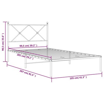 vidaXL metallist voodiraam peatsiga, valge, 100x200 cm