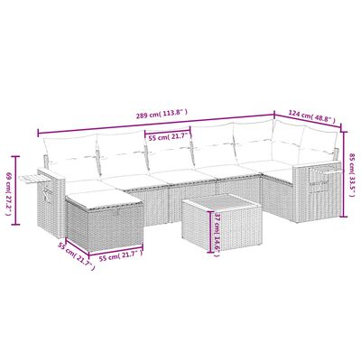 vidaXL 8-osaline aiadiivani komplekt patjadega, hall, polürotang