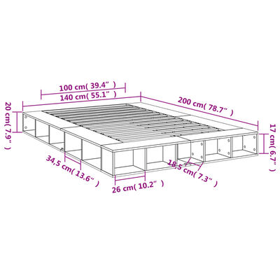 vidaXL voodiraam, suitsutatud tamm, 140 x 200 cm, tehispuit