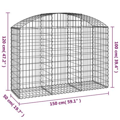 vidaXL kaarekujuline gabioonkorv, 150x50x100/120 cm, tsingitud raud