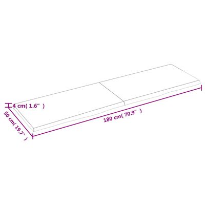 vidaXL vannitoa tasapind, 180 x 50 x (2-4) cm, töötlemata täispuit