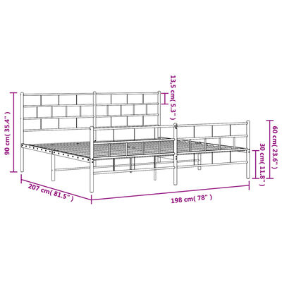 vidaXL metallist voodiraam peatsi ja jalutsiga, valge, 193x203 cm