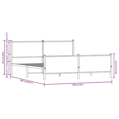 vidaXL metallist voodiraam ilma madratsita Sonoma tamm 193x203 cm