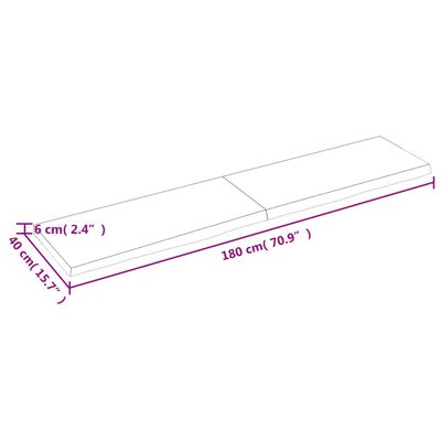 vidaXL vannitoa töötasapind, 180x40x(2-6) cm, töötlemata täispuit