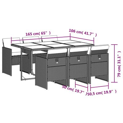 vidaXL 7-osaline aiamööbli komplekt patjadega, helehall, polürotang