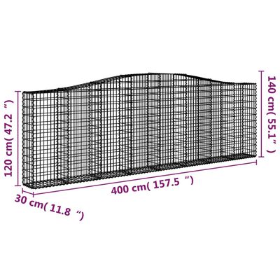 vidaXL kaarekujuline gabioonkorv, 400x30x120/140 cm, tsingitud raud