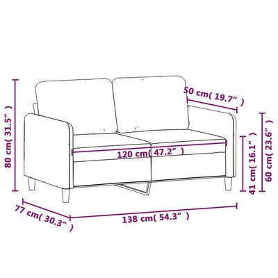 vidaXL 2-kohaline diivan, kollane, 120 cm, samet