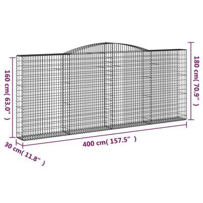 vidaXL kaarekujulised gabioonkorvid 6 tk, 400x30x160/180 cm, raud