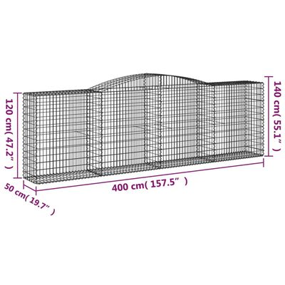 vidaXL kaarekujuline gabioonkorv, 400x50x120/140 cm, tsingitud raud