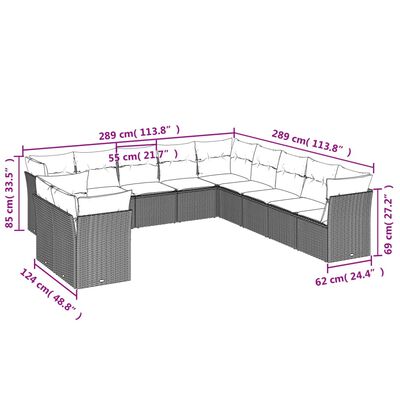 vidaXL 11-osaline aiadiivani komplekt patjadega, must, polürotang