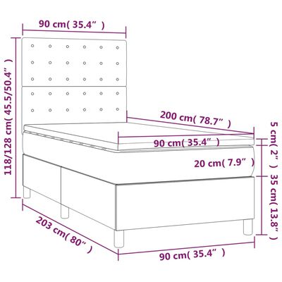 vidaXL kontinentaalvoodi madrats ja LED, must, 90x200 cm, kangas