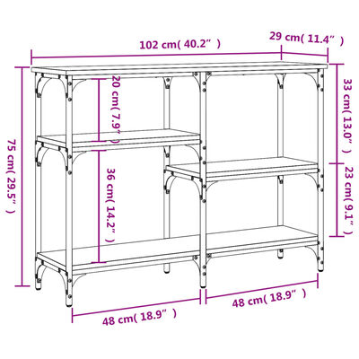 vidaXL konsoollaud, hall Sonoma tamm, 102x29x75 cm, tehispuit