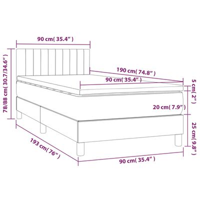 vidaXL kontinentaalvoodi madrats ja LED, must, 90x190 cm, samet