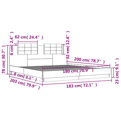 vidaXL voodiraam peatsiga, hall Sonoma tamm, 180x200 cm, tehispuit