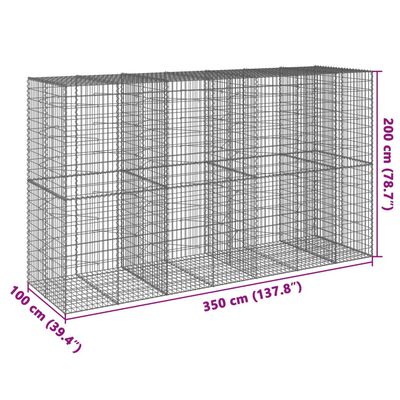 vidaXL kaanega gabioonkorv, 350x100x200 cm, tsingitud raud