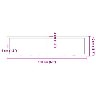 vidaXL seinariiul, 160x40x(2-4) cm, töötlemata tammepuit