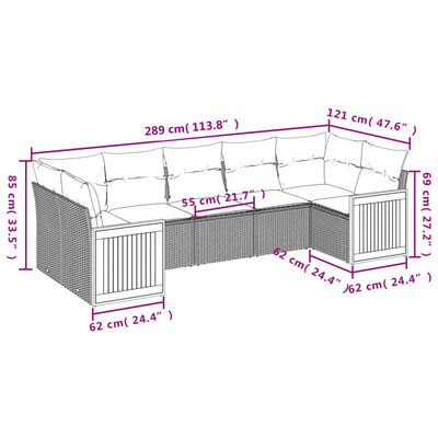 vidaXL 7-osaline aiadiivani komplekt patjadega, hall, polürotang