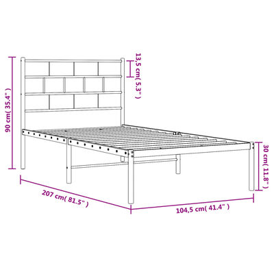 vidaXL metallist voodiraam peatsiga, must, 100x200 cm