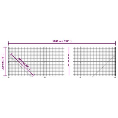 vidaXL traataed äärikuga, antratsiithall, 2x10 m