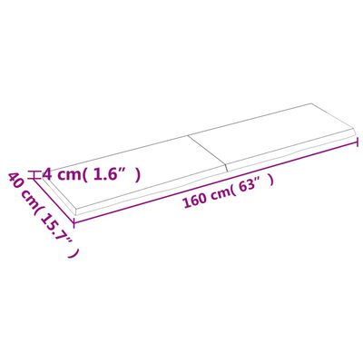 vidaXL vannitoa töötasapind, 160x40x(2-4) cm, töötlemata täispuit