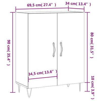 vidaXL puhvetkapp, betoonhall, 69,5 x 34 x 90 cm, tehispuit