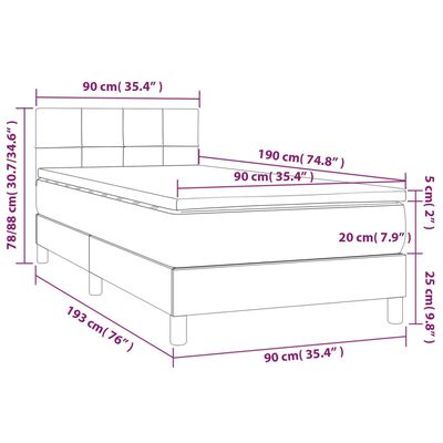 vidaXL kontinentaalvoodi madrats, LED, tumeroheline, 90x190 cm, samet