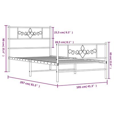 vidaXL metallist voodiraam peatsi ja jalutsiga, must, 100x200 cm