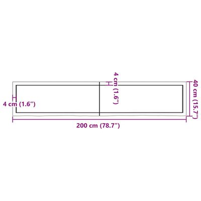 vidaXL seinariiul, 200x40x(2-4) cm, töötlemata tammepuit